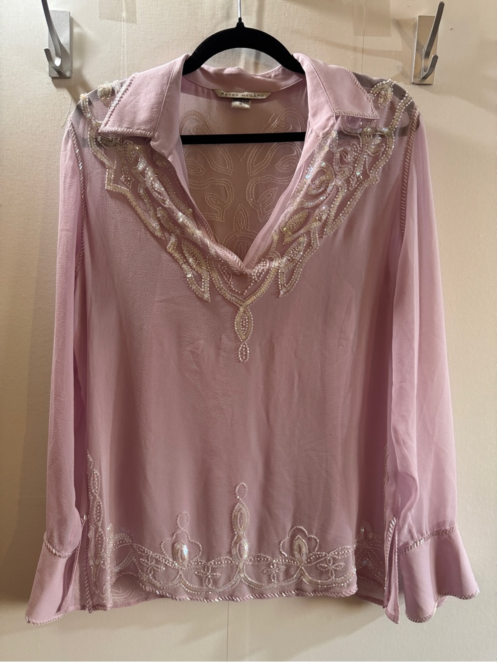 Peter Nygard 100% Silk Beaded Sequin Blouse + Tank Size 10 Pink Y2K